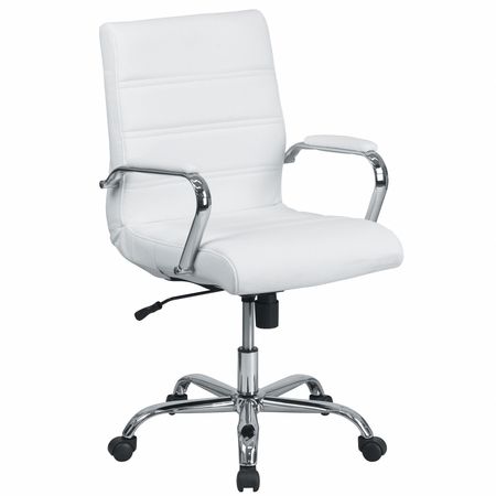 Flash Furniture Contemporary Chair, 18-1/4" to 22-1/4" Height, Fixed Arms, White LeatherSoft/Chrome Frame GO-2286M-WH-GG