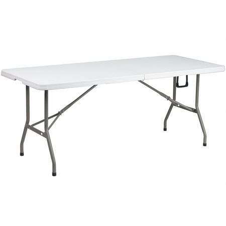 FLASH FURNITURE Rectangle Wh 30X72 Plastic Bi-Fold Table, 30" W, 72" L, 29" H, Plastic Top, White DAD-YCZ-183Z-GG