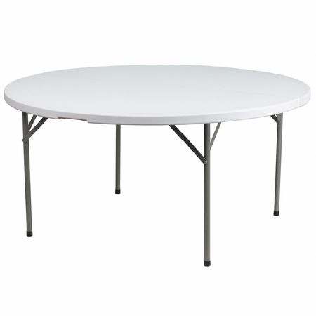 FLASH FURNITURE Round Wh 60Rnd Plastic Fold Table, 60.75" W, 60.75" L, 29.25" H, Plastic Top, White DAD-YCZ-1-GW-GG