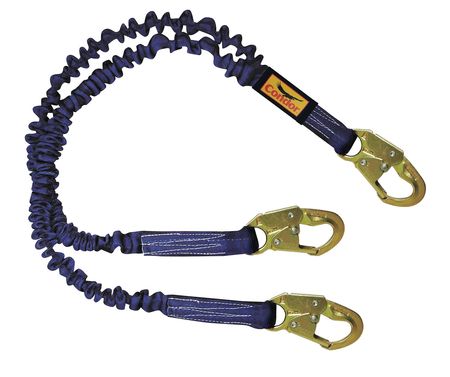 CONDOR Shock Absorbing Lanyard, 4 ft. 6" to 6 ft., Blue 19F386
