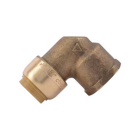 Sharkbite Push-to-Connect, Threaded Female Elbow, 1/2 in Tube Size, Brass, Brass U308LF