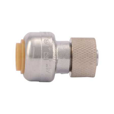 SHARKBITE Stop Adapter, 1/4 in x 3/8 in Tube Size, Brass, Brass U3523LF