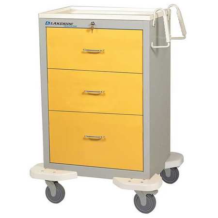 LAKESIDE Medical Cart, 3 Drawers w/Key Lock-Yellow C-330-K-1Y