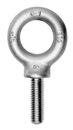 Ken Forging Machinery Eye Bolt With Shoulder, 1-1/4"-7, 3 in Shank, 2-3/16 in ID, 316 Stainless Steel, Plain K2032-316SS