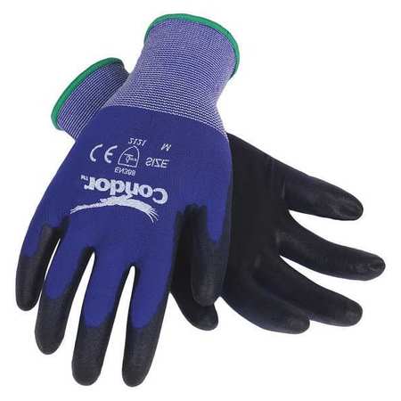 Condor Polyurethane Coated Gloves, Palm Coverage, Black/Blue, M, PR 19L479
