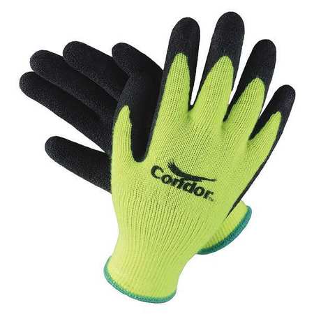 CONDOR Natural Rubber Latex Hi-Vis Coated Gloves, Palm Coverage, Black/Yellow, 2XL, PR 19L446