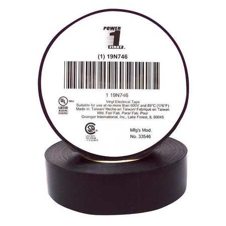 Zoro Select Vinyl Electrical Tape, 3/4 in W x 60 ft L, 7 mil Thick, Black, 1 Pk 19N746