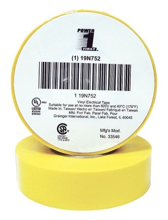 Zoro Select Electrical Tape, 7 mil, 3/4" x 60 ft., Yellow 19N752