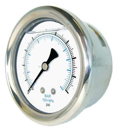 Pic Gauges Pressure Gauge, 0 to 60 psi, 1/8 in MNPT, Stainless Steel, Silver 202L-158D