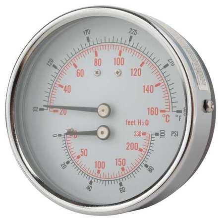 Pic Gauges Round Boiler Gauge, 0 to 100 psi, 1/2 in MNPT, Steel, Silver TRI-HD-302R-E