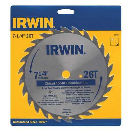Irwin 7-1/4", 26-Teeth Saw Blade, Steel 11040ZR