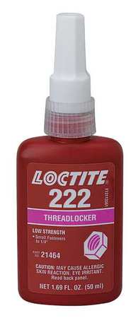 Loctite Threadlocker, LOCTITE 222, Purple, Low Strength, Liquid, 50 mL Bottle 231127