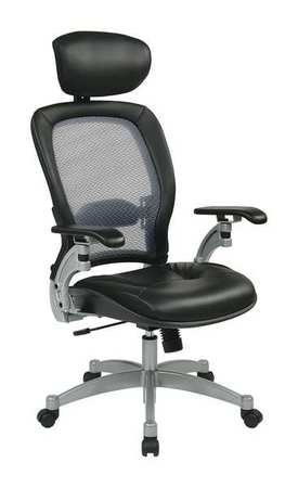 OFFICE STAR Executive Chair, Leather, 18" to 22-1/2" Height, Adjustable Arms, Black 36806