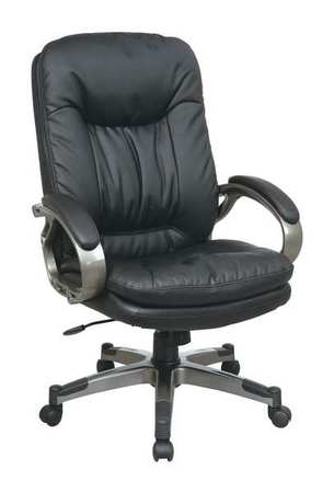 OFFICE STAR Executive Chair, Leather, 19" to 22" Height, Padded Arms, Black ECH83507-EC3