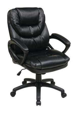 OFFICE STAR Managerial Chair, Leather, 19" to 22" Height, Fixed Arms, Black FL660-U6