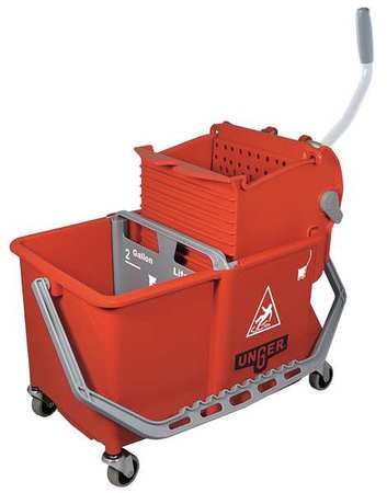 Unger 4 gal CLEANERx Dual Bucket Side Press Mop Bucket and Wringer, Red, Polypropylene COMSR