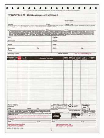 JJ KELLER Bill of Lading Form, Reg Compliance, PK250 970