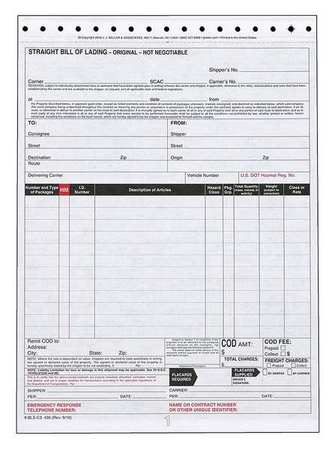 JJ KELLER Bill of Lading Form, Reg Compliance, PK250 435