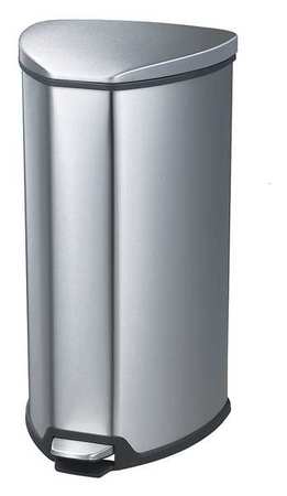 SAFCO 7 gal Triangular Wastebasket, Stainless Steel, 14" Dia, Step-On, Stainless Steel, Rigid Plastic 9686SS