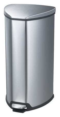 SAFCO 10 gal Half-Round Wastebasket, Stainless Steel, 14" Dia, Step-On, Stainless Steel 9687SS