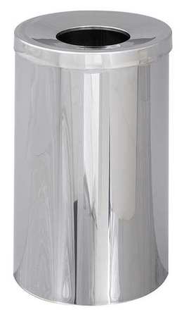 SAFCO 35 gal Rectangular Trash Can, Chrome, 18-1/2" Dia, Open Top, Puncture-Resistant Steel 9695