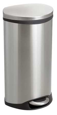 SAFCO 7-1/2 gal Oval Wastebasket, Stainless Steel, 15" Dia, Step-On, Stainless Steel, Rigid Plastic 9902SS