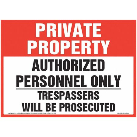 JJ KELLER Authorized Personnel Only Sign, 14"x10" 8001195