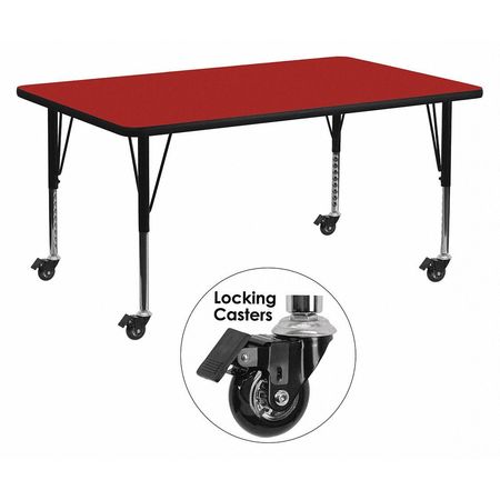 FLASH FURNITURE Rectangle Actvt Table, Rect, Red, Lckng Cstrs, 30"x72", 30" X 72" X 25.37", Laminate Top, Red XU-A3072-REC-RED-T-P-CAS-GG