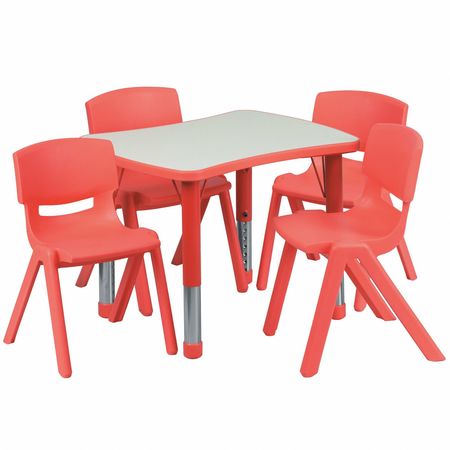 FLASH FURNITURE Rectangle Table Set, 21.875 X 26.625 X 23.5, Plastic, Steel Top, Grey YU-YCY-098-0034-RECT-TBL-RED-GG