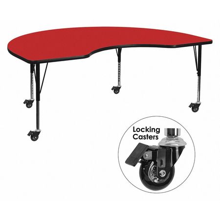 FLASH FURNITURE Kidney Table, Kidney Shp, Red, Lckng Cstrs, 48x72", 48" X 72" X 25.5", Laminate Top, Red XU-A4872-KIDNY-RED-H-P-CAS-GG