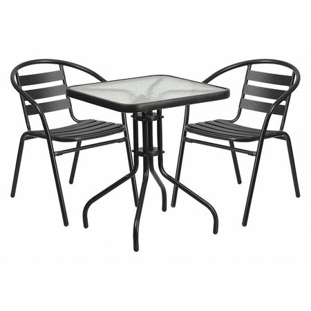 Flash Furniture 23.5" Square Glass Metal Table w/ 2 Metal Chairs TLH-0731SQ-017CBK2-GG