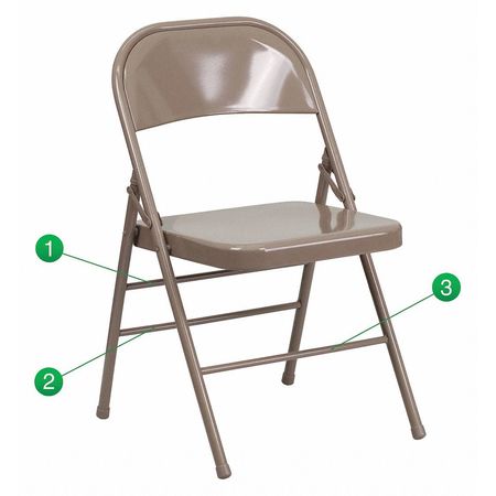 FLASH FURNITURE Folding Chair, Metal, Beige HF3-MC-309AS-BGE-GG