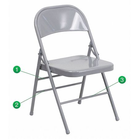 FLASH FURNITURE Folding Chair, Metal, Gray HF3-MC-309AS-GY-GG