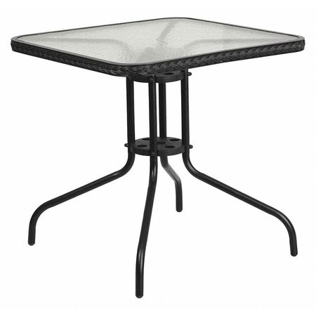 Flash Furniture Square Glass Table, Blk Rattan Edging, Sqr, 28", 28 W, 28 L, 28 H, Clear TLH-073R-BK-GG