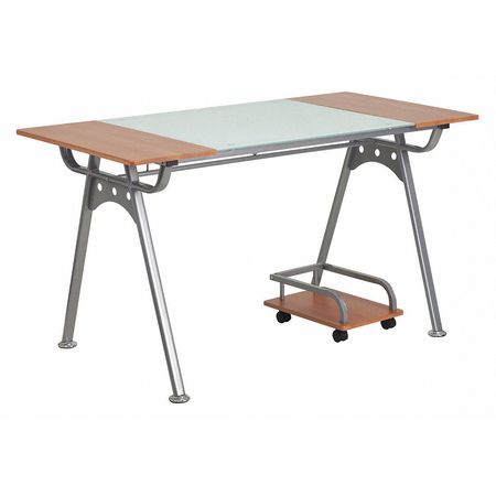FLASH FURNITURE Computer Desk, 27-1/2" D, 55" W, 29-3/4" H, Frosted/Cherry, Metal, Table Top: Glass NAN-WK-025-GG