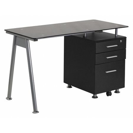 Flash Furniture Computer Desk, 23-1/2" D, 47-1/4" W, 29-1/2" H, Black, Iron, Table Top: Glass NAN-WK-021A-GG