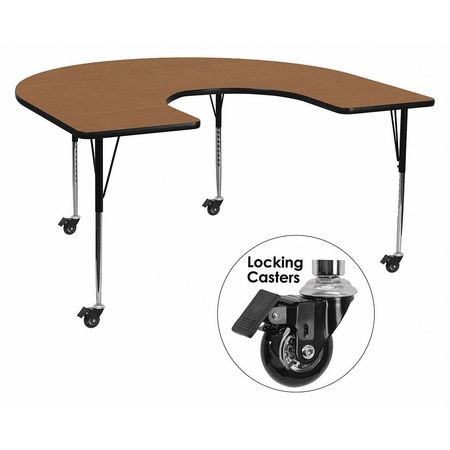 Flash Furniture Horseshoe Activity Table, 60" X 66" X 30.37", Laminate Top, Wood Grain XU-A6066-HRSE-OAK-T-A-CAS-GG