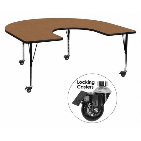 FLASH FURNITURE Horseshoe Activity Table, 60" X 66" X 25.37", Laminate Top, Wood Grain XU-A6066-HRSE-OAK-T-P-CAS-GG