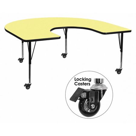 Flash Furniture Horseshoe Activity Table, 60" X 66" X 25.37", Laminate Top, Yellow XU-A6066-HRSE-YEL-T-P-CAS-GG