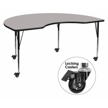 FLASH FURNITURE Kidney Activity Table, 48" X 72" X 30.37", Laminate Top, Grey XU-A4872-KIDNY-GY-T-A-CAS-GG