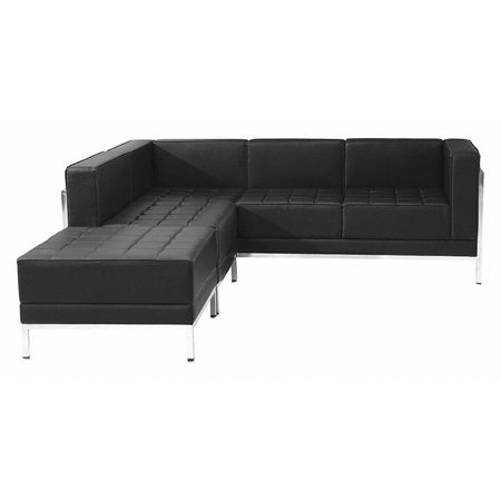 FLASH FURNITURE 3 pcs. Living Room Set, 28-3/4", 84-3/4" x 27-1/2", Upholstery Color: Black ZB-IMAG-SECT-SET9-GG
