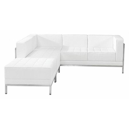 FLASH FURNITURE 3 pcs. Living Room Set, 28-3/4", 84-3/4" x 27-1/2", Upholstery Color: White ZB-IMAG-SECT-SET9-WH-GG