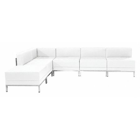 FLASH FURNITURE 6 pcs. Living Room Set, 28-1/2", 84-1/2" x 27-1/2", Upholstery Color: White ZB-IMAG-SECT-SET10-WH-GG