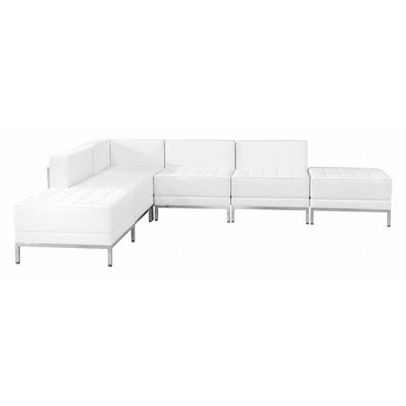 FLASH FURNITURE 6 pcs. Living Room Set, 28-3/4", 84-1/2" x 27-1/2", Upholstery Color: White ZB-IMAG-SECT-SET8-WH-GG
