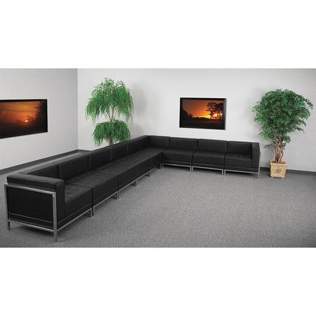 FLASH FURNITURE 9 pcs. Living Room Set, 28-3/4" to 113" x 27-1/2", Upholstery Color: Black ZB-IMAG-SECT-SET4-GG