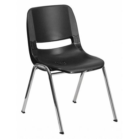 FLASH FURNITURE Stack Chair, Plastic, Black, 18" H RUT-18-BK-CHR-GG