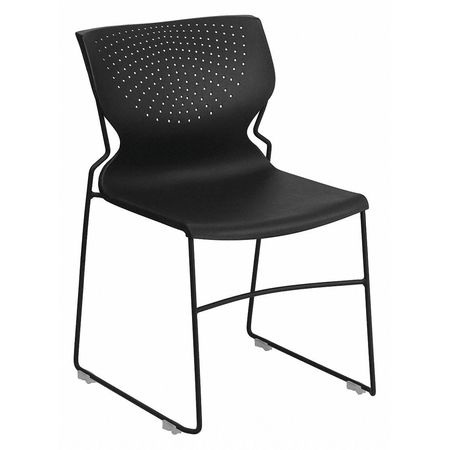 Flash Furniture Stack Chair, Plastic, Black, 31.75" H RUT-438-BK-GG