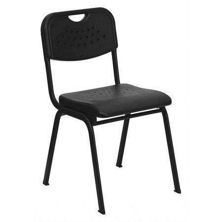 FLASH FURNITURE Stack Chair, Plastic, Black, 400 lb. Capcty RUT-GK01-BK-GG
