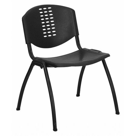 FLASH FURNITURE Stack Chair, Plastic, Black RUT-NF01A-BK-GG