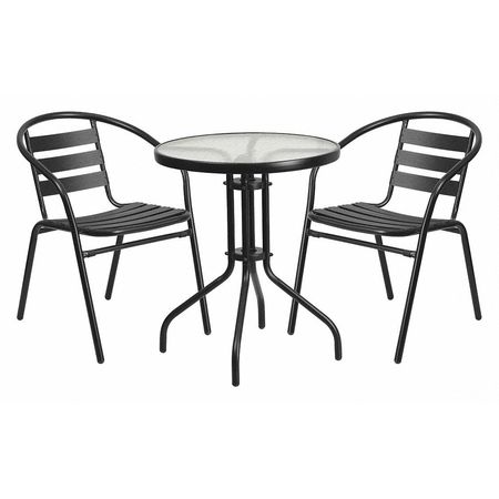 Flash Furniture 23.75" Round Glass Metal Table with 2 Metal Chairs TLH-071RD-017CBK2-GG